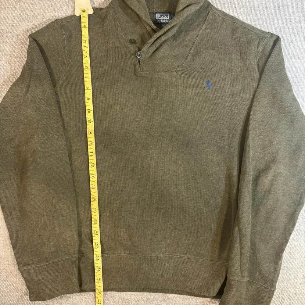 Polo Ralph Lauren Mens L Olive Green Cotton Mock Neck Sweater Blue Pony